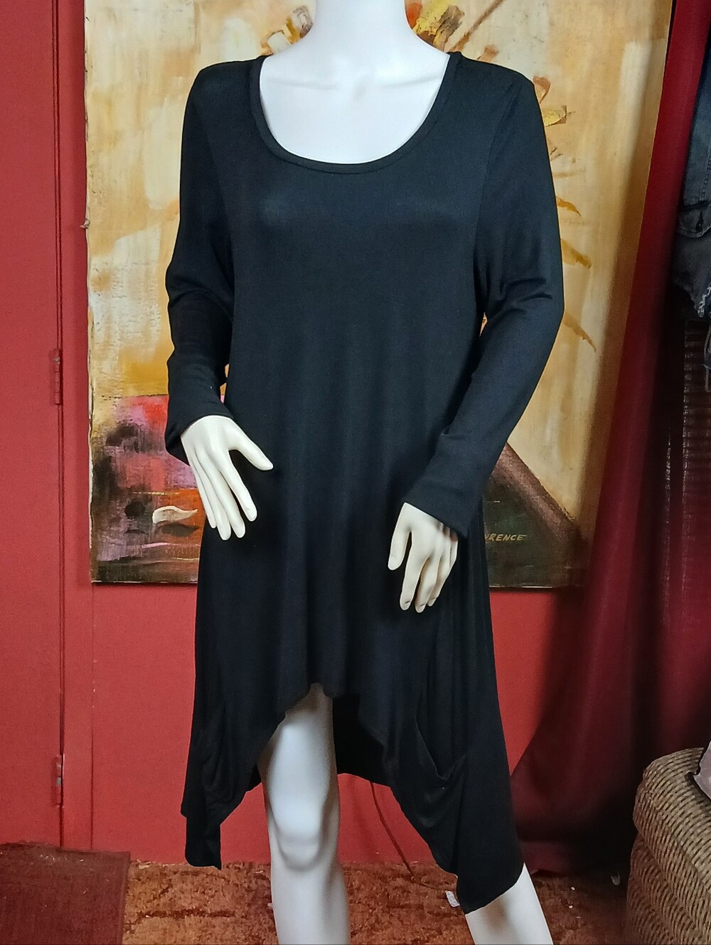 LOGO by Lori Goldstein Black Asymmetric Long Sleeve Pocket Dress Size Small